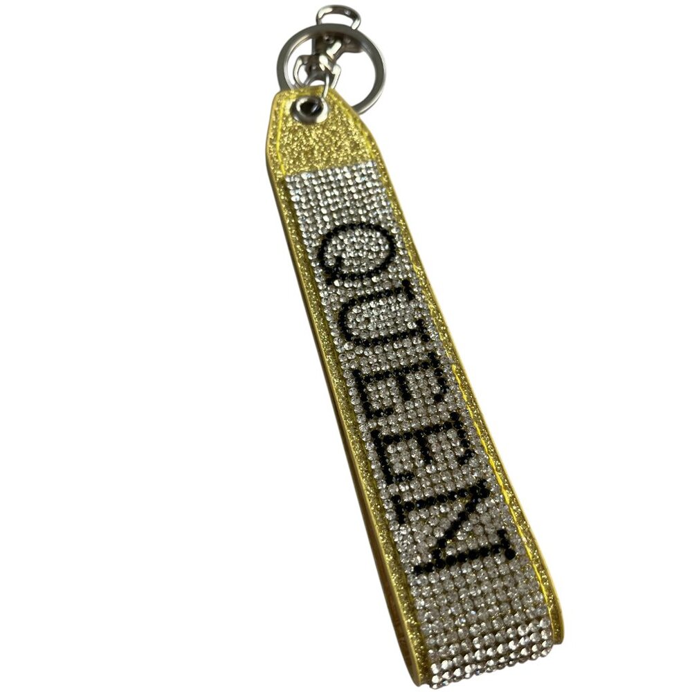 ** Rhinestone Queen Bracelet Keychain Key Ring Purse Bag Backpack GOLD